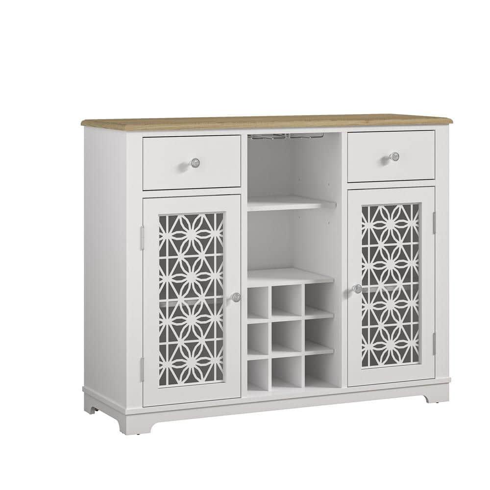 47" Wine Cabinet with Glass Doors Feature and Silk-Screened Pattern Design Cool Gray - Festivo