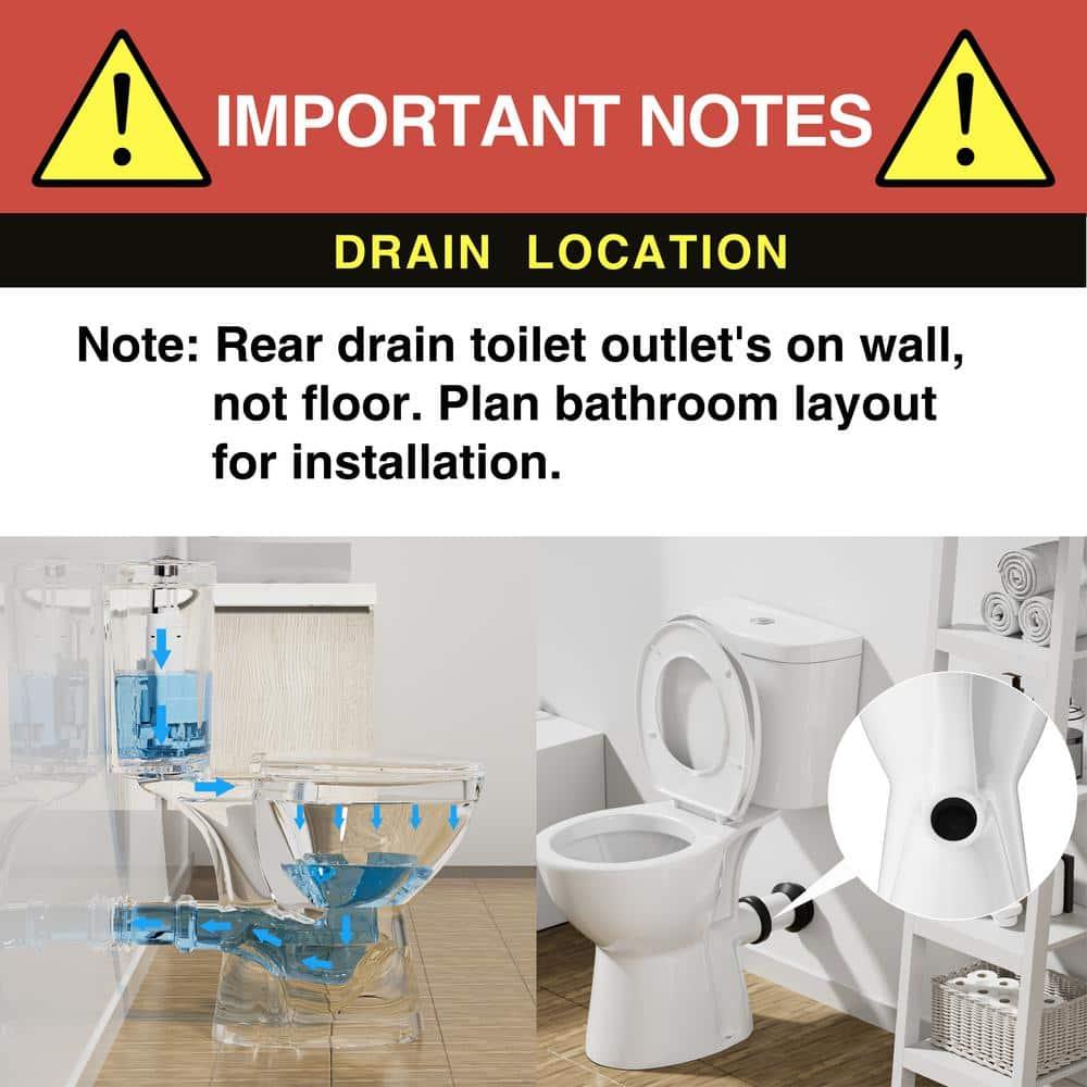 19 in. Tall Toilet 2-Piece 1.0/1.6 GPF Rear-Outlet Dual Flush Round Toilet in White,