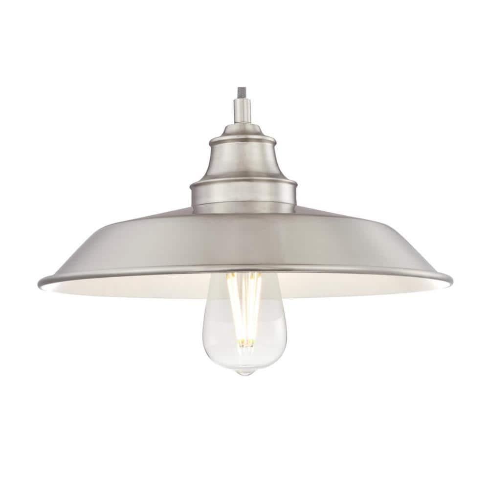 Vintage Inspired Brushed Nickel 1-Light Pendant with White Interior