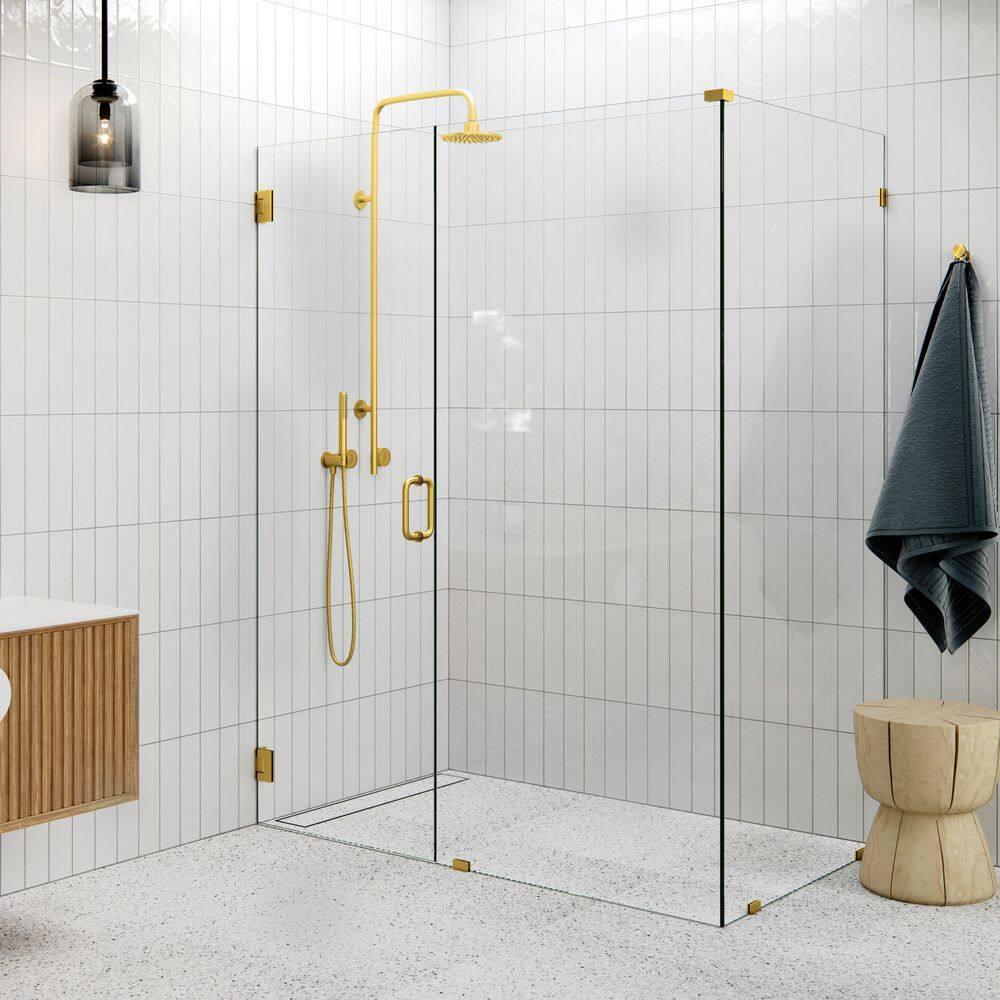 Illume 59 in. x 37 in. x 78 in. 90-degree Fully Frameless Wall Hinged Glass Shower Enclosure