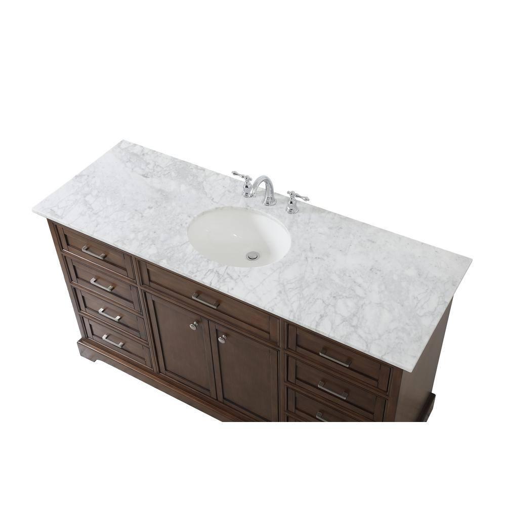 Elegant Decor Americana 60" Metal MDF Marble Single Bathroom Vanity in Teak