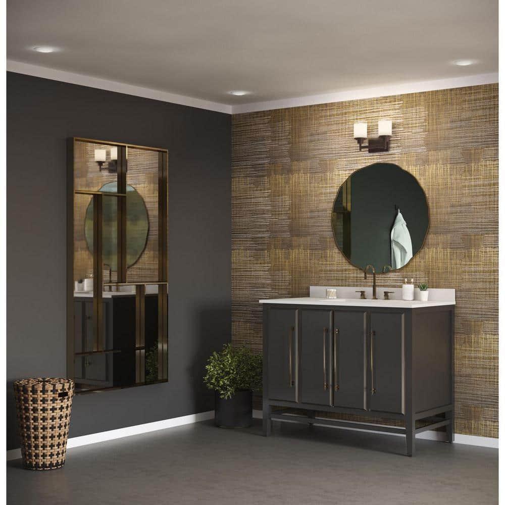 Progress Lighting Alexa Collection 2-Light Bath Fixture, Antique Bronze, White Linen Glass Shade