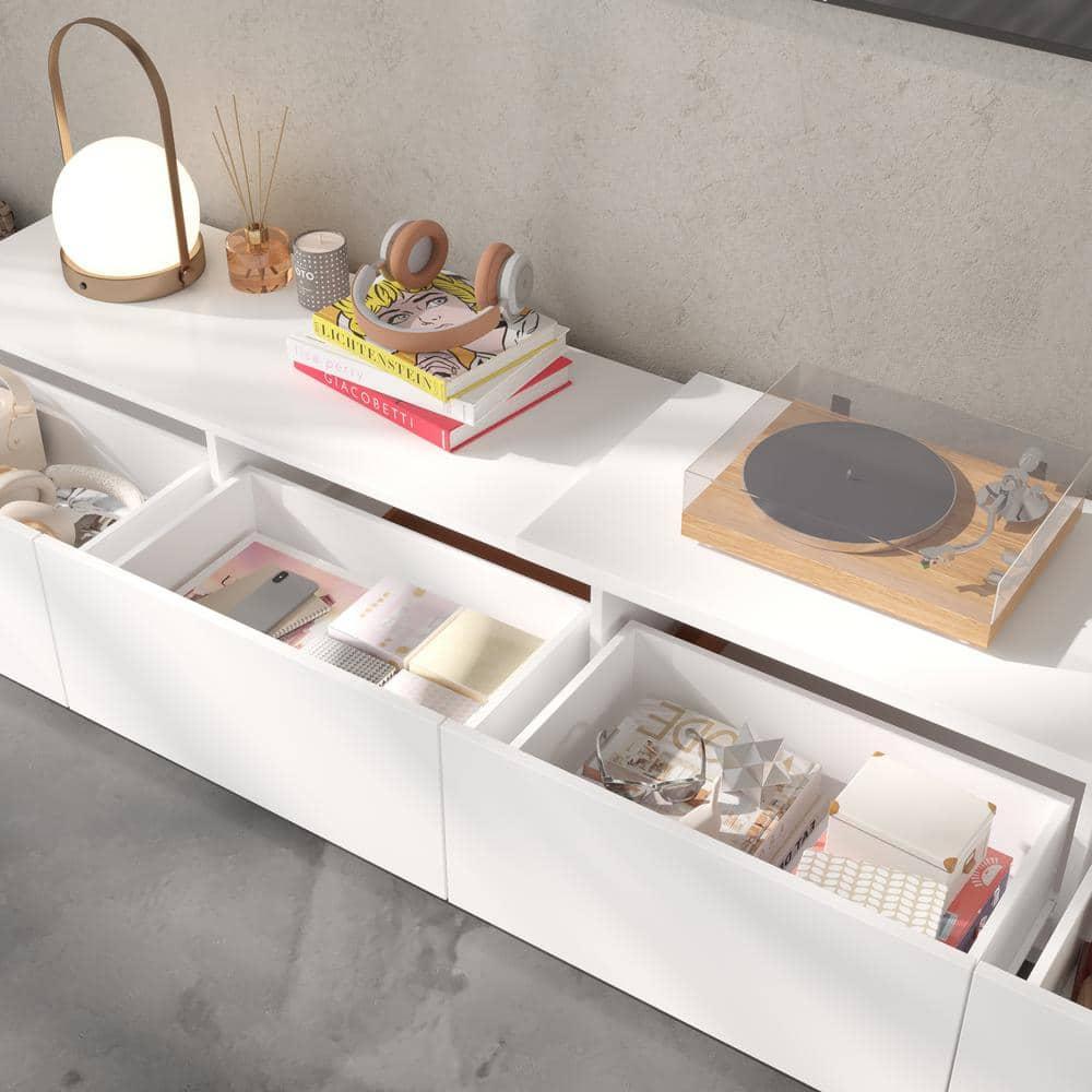 MONSLIPA Entertainment Center TV Stand - Expanded, with 4 Drawers, Living Room Decor, White