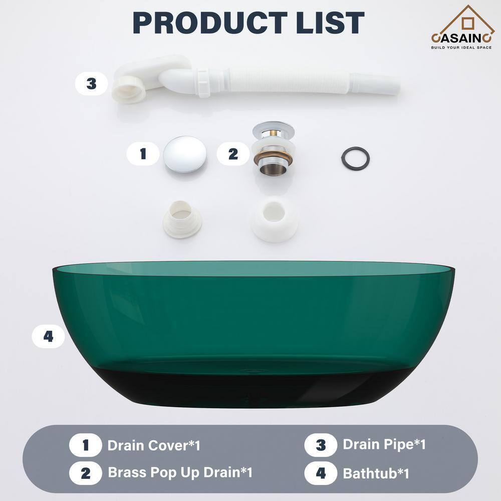 67'' x 30'' Runway Semi Transparent Resin Freestanding Soaking Bathtub