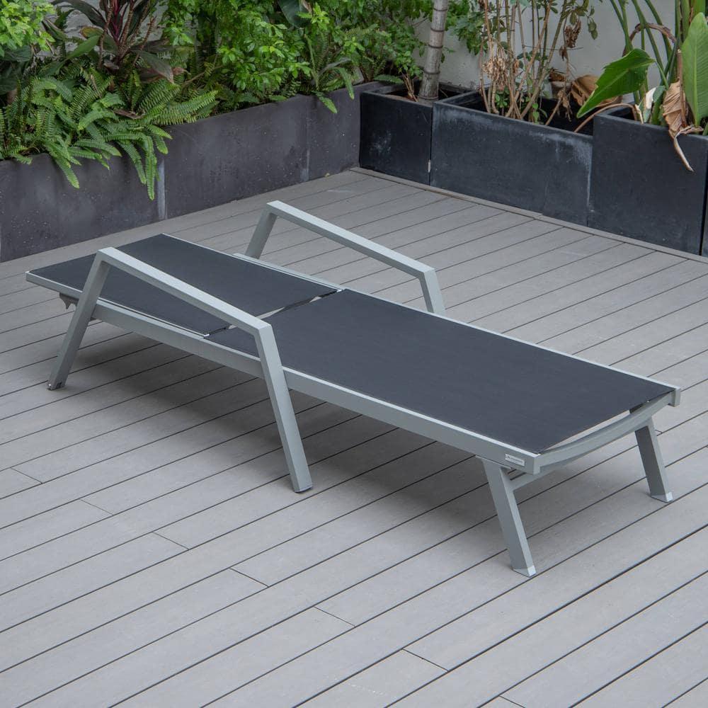 LeisureMod Outdoor Powder Coated Aluminum Chaise Lounge Set with Table (Set of 2)