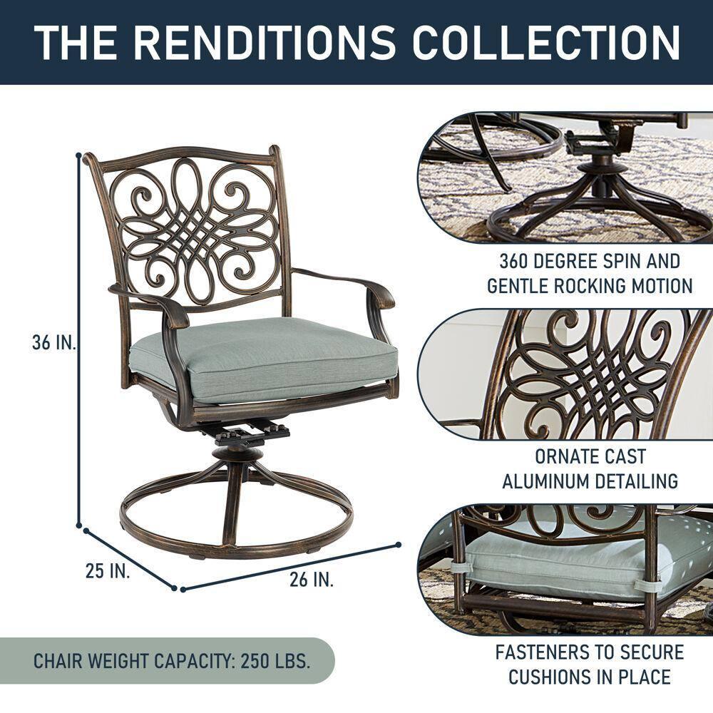 Renditions 3-Piece Set with 2 Swivel Rockers and 32-in. Cast-Top Table, Featuring Sunbrella Fabric