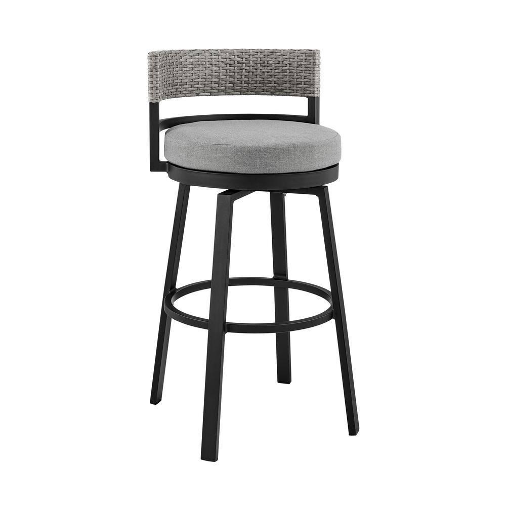 33 x 22 x 22 in.Encinitas Outdoor Patio Counter or Bar Height Bar Stool in Aluminum with Wicker and Grey Cushions