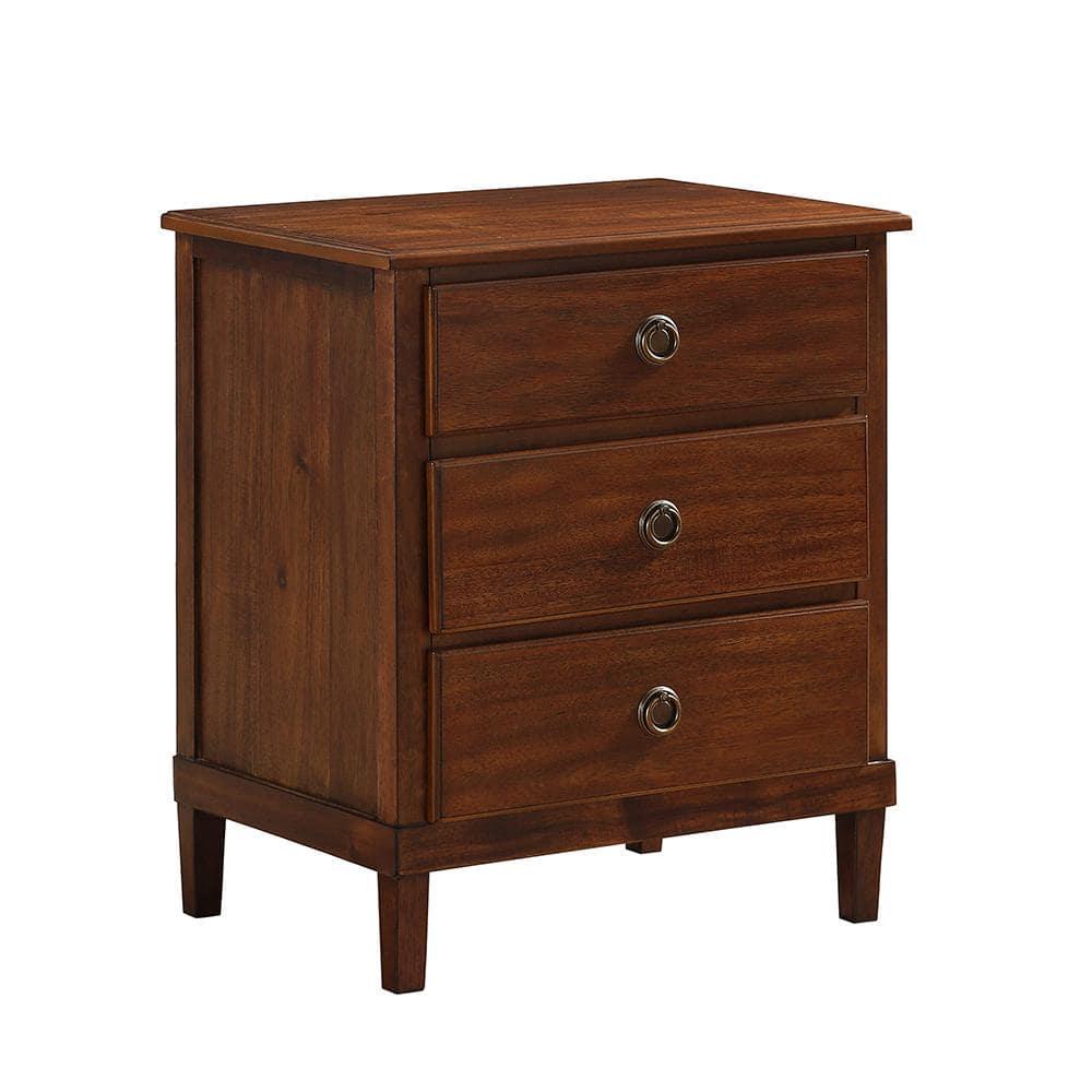 Comfort Pointe Cambridge Nightstand Brown: Elegant 3-Drawer Storage, Metal Hardware, No Assembly Required
