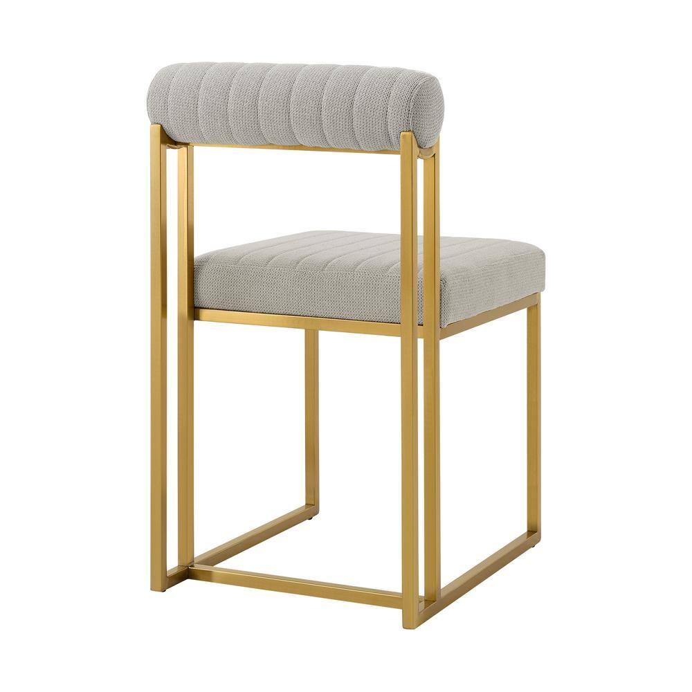 Armen Living Set of 2 Anastasia Brushed Stainless Steel and Fabric Dining Chairs Gold/Taupe