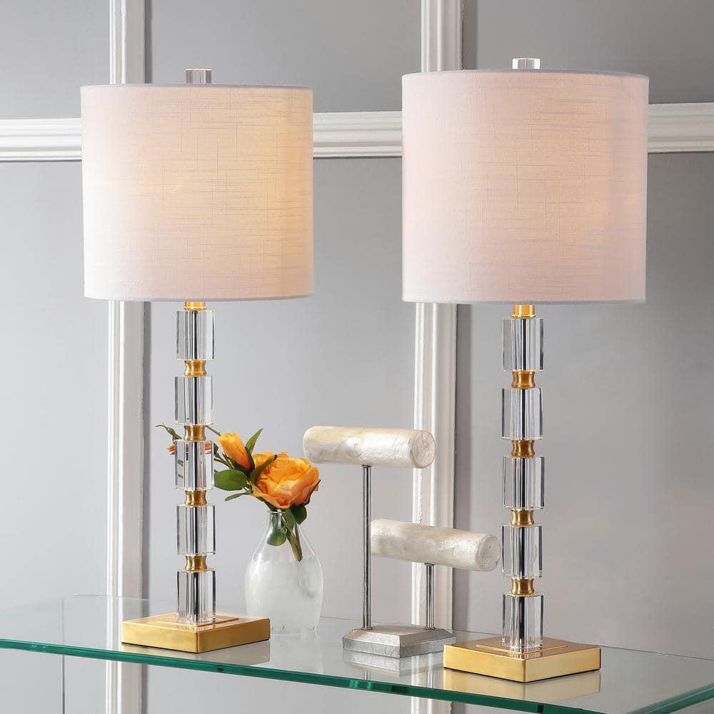 JONATHAN Y JYL5001A-SET2 Claire 28.5" Crystal LED Table Lamp, Clear/Brass (Set of 2)