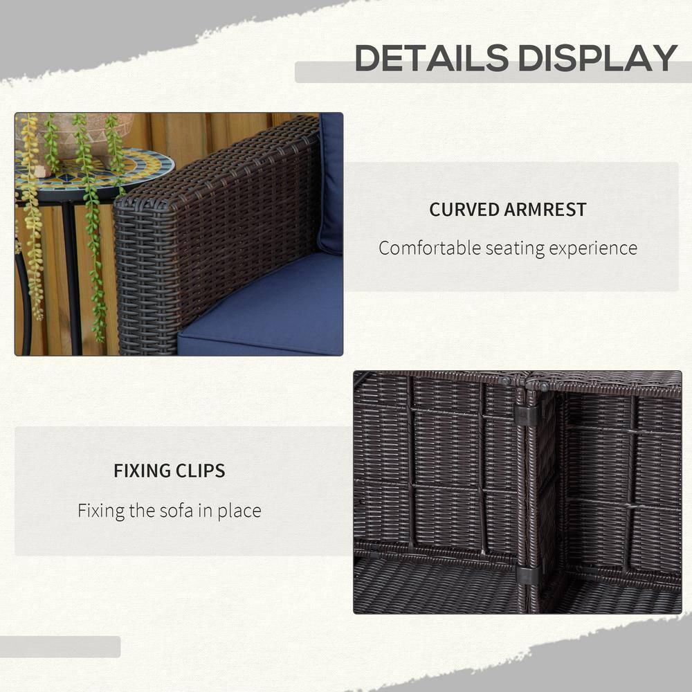 Outsunny 2 Piece Patio Wicker Corner Sofa Set, Outdoor PE Rattan Furniture, with Curved Armrests and Padded Cushions for Balcony, Dark Blue