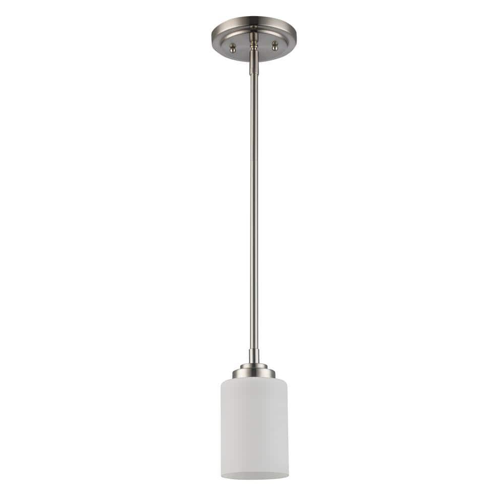Bel Air Lighting Mod Pod 1-Light Brushed Nickel Hanging Mini Pendant Light Fixture with Frosted Glass Cylinder Shade