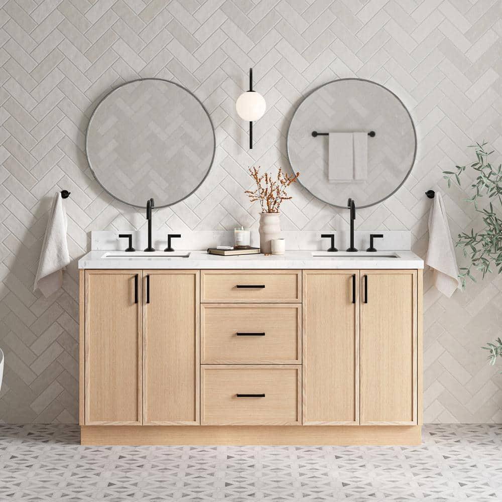 Ariel Kelley 66 Inch Double Sink Base Cabinet In Oak