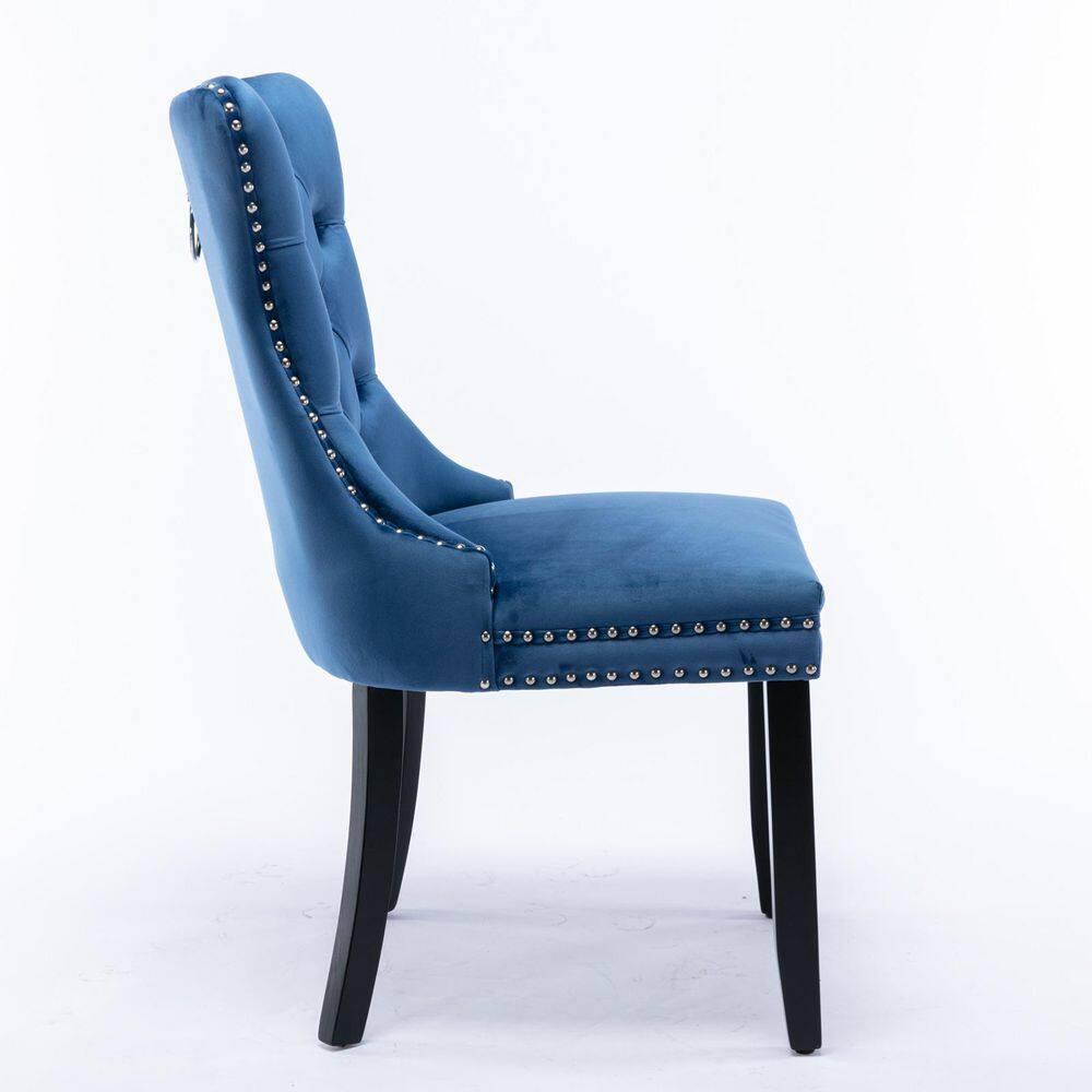 Velvet Upholstered Dining Chairs Set of 2, Wingback Dining Room Chairs with Ring Pull, Nailhead Trim and Tufted Button Back, Luxury Dining Chairs for Living Room Kitchen, (Blue)