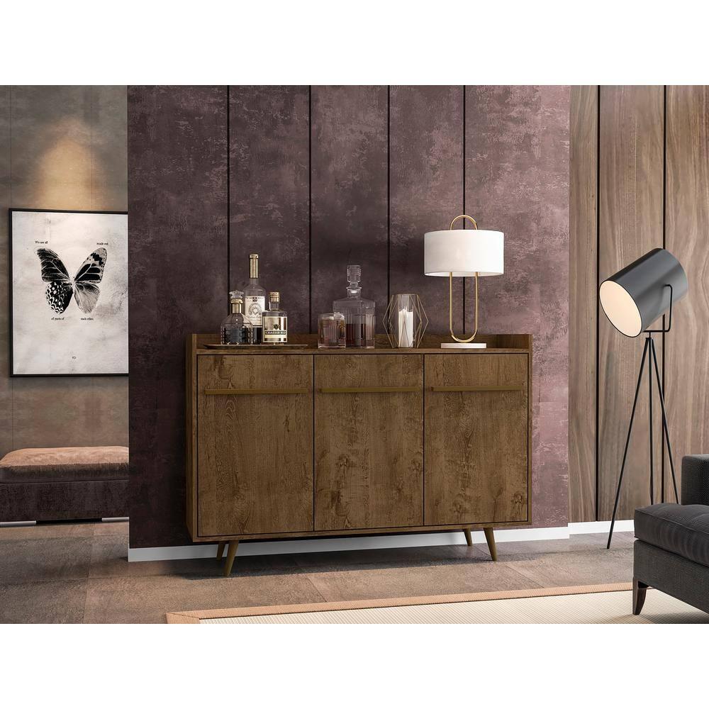 53.54" Bradley Buffet Stand Rustic Brown - Manhattan Comfort: Mid-Century Modern Sideboard, Fixed Shelves