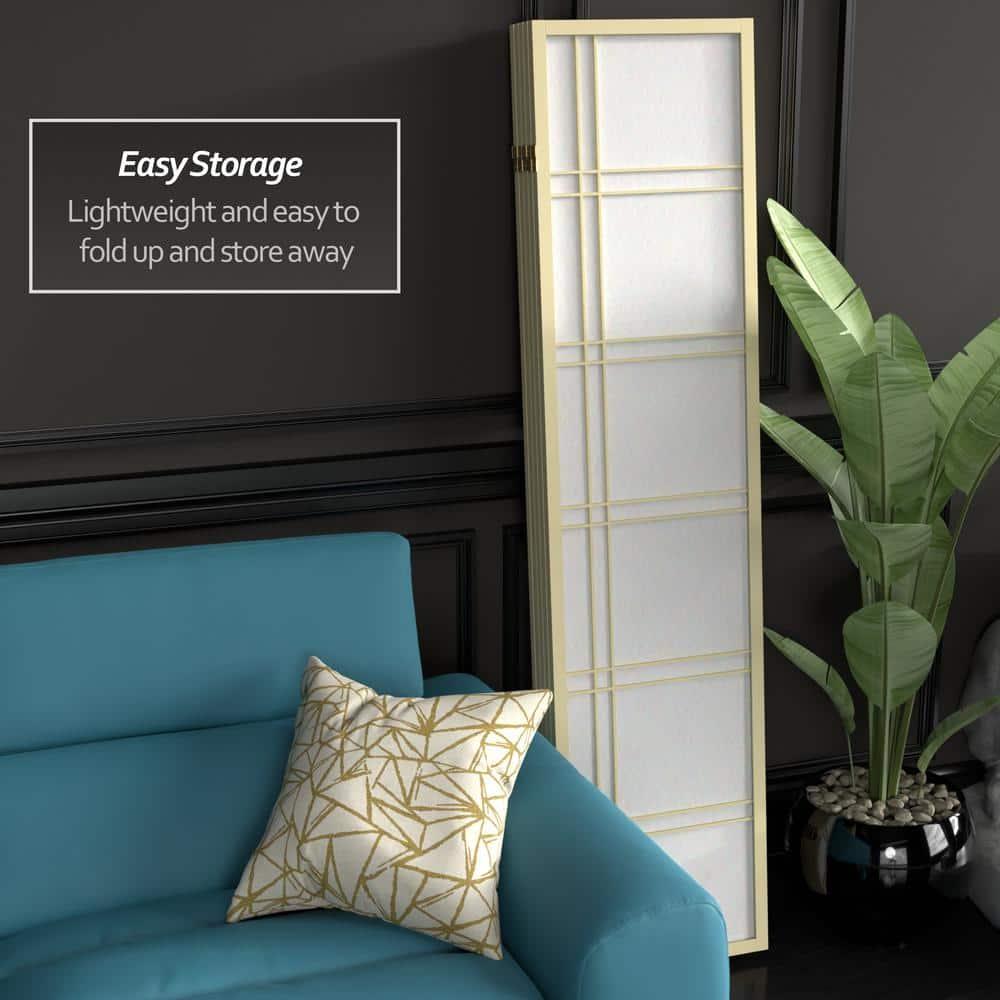 Oriental Furniture 6 Ft Tall Double Cross Shoji Screen Special Edition, 5 panel, ivory color