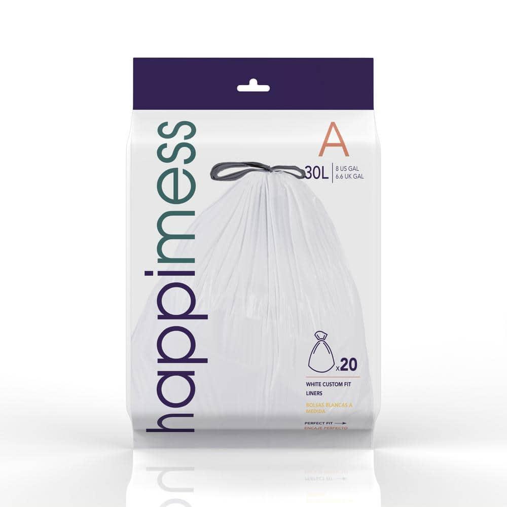 7.9 Gallon Drawstring Trash Can Liner, White (60-Count, 3-Packs of 20 Liners) -happimess