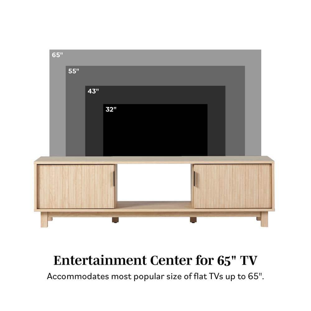 Walker Edison Mid-Century Modern 2-Door Reeded TV Stand for TVs up to 65”, Coastal Oak