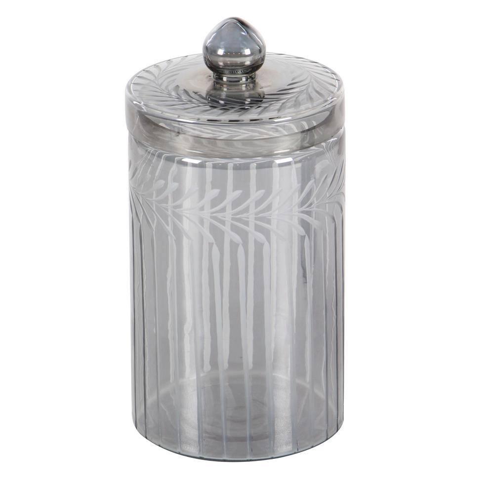 DecMode 7", 10"H Gray Glass Handmade Decorative Jars, 2-Pieces