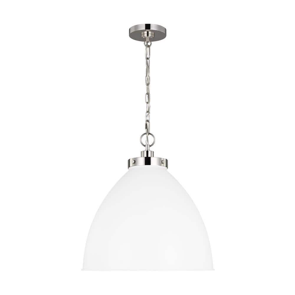 Elegant Matte White and Polished Nickel Bowl Pendant Light