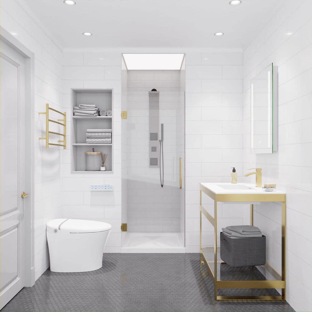 ANZZI Fellow Series 30 In. X 72 In. Frameless Hinged Shower Door With Stainless Steel Handle In Brushed Gold
