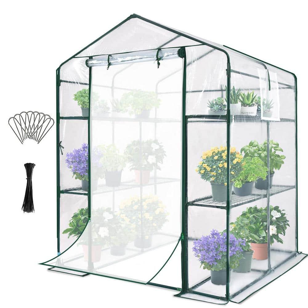 Quictent 56"x56"x77" Outdoor Portable Walk-in Greenhouse 3 Tiers 6 Shelves Garden Planter W/ Clear Cover