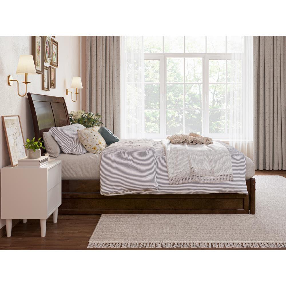AFI, Andorra Full Platform Bed with Panel Footboard and Twin Trundle, Walnut