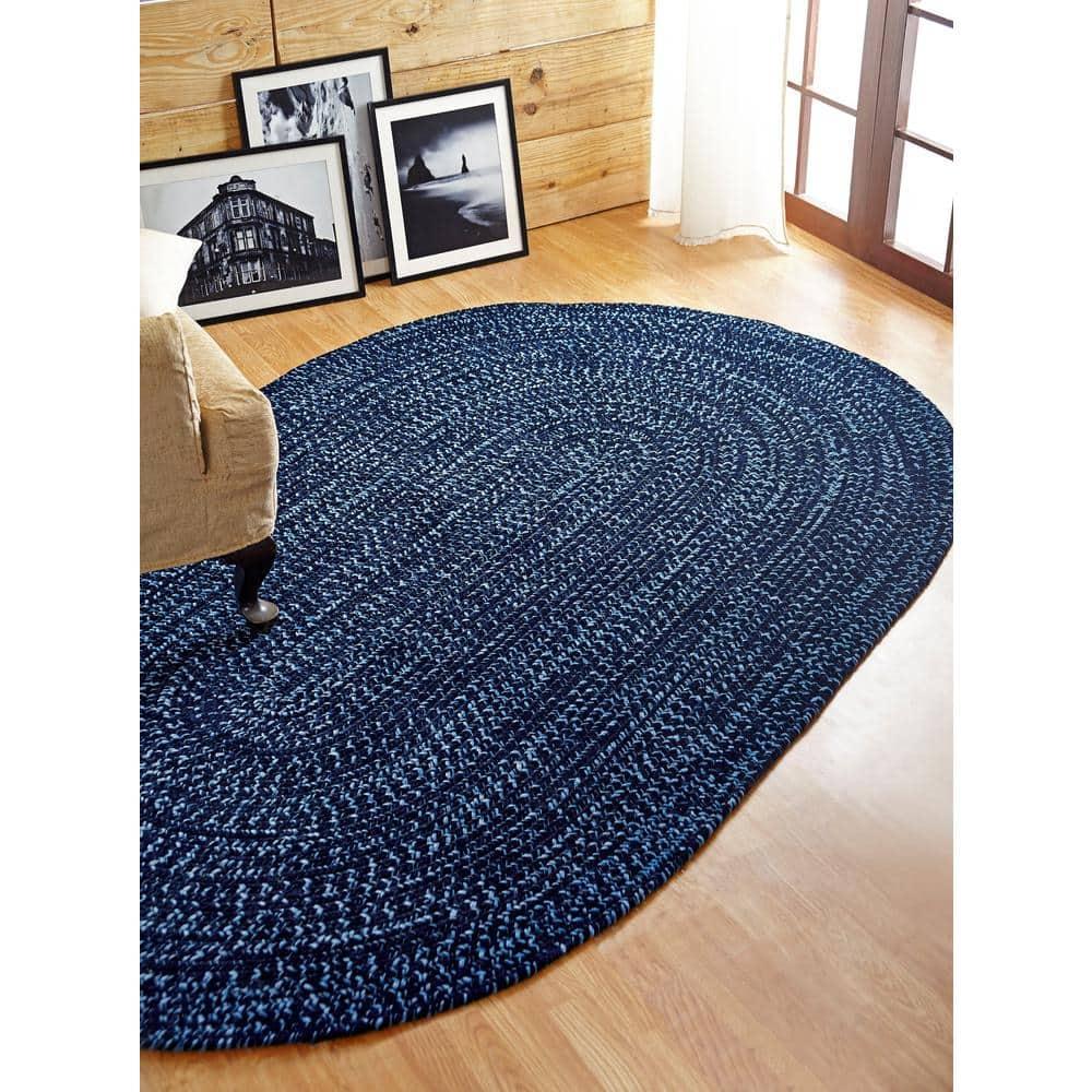 30" x 50" Chenille Tweed Collection Navy & Smoke Blue Reversible Indoor Area Utility Oval Rug - Better Trends