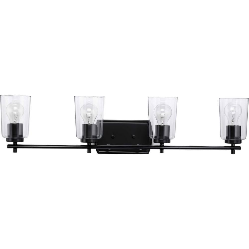 Progress Lighting Adley 4-Light Bath Vanity in Black with Clear Glass Shades