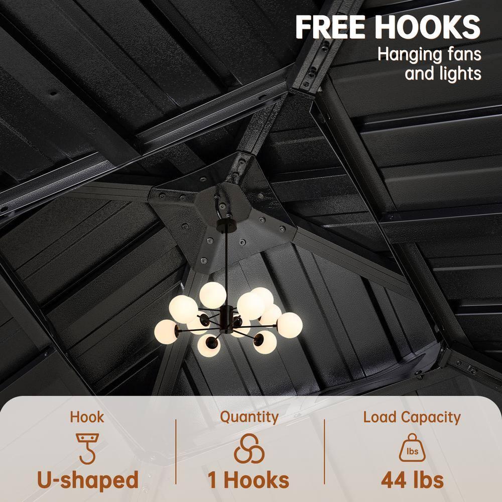 10'x10' Gazebo Outdoor Aluminum Frame Gazebo, Polycarbonate Combined Single Hardtop Roof, Black