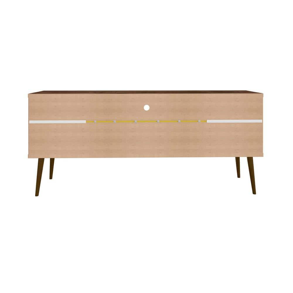 Manhattan Comfort Bradley TV Stand for TVs up to 60" Rustic Brown/Yellow: Mid-Century Modern Media Console with Open Shelves