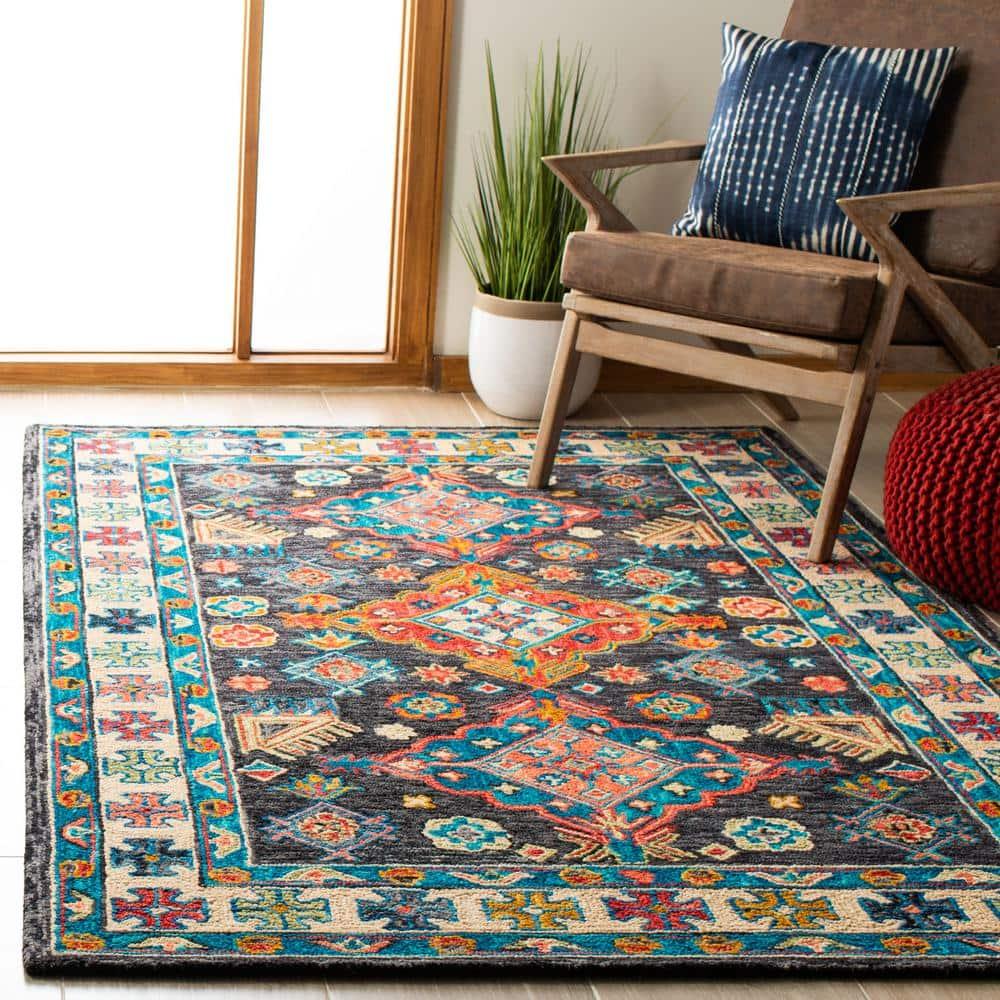 Aspen APN521 Hand Tufted Indoor Area Rug - Charcoal/Blue - 5'x8' - Safavieh