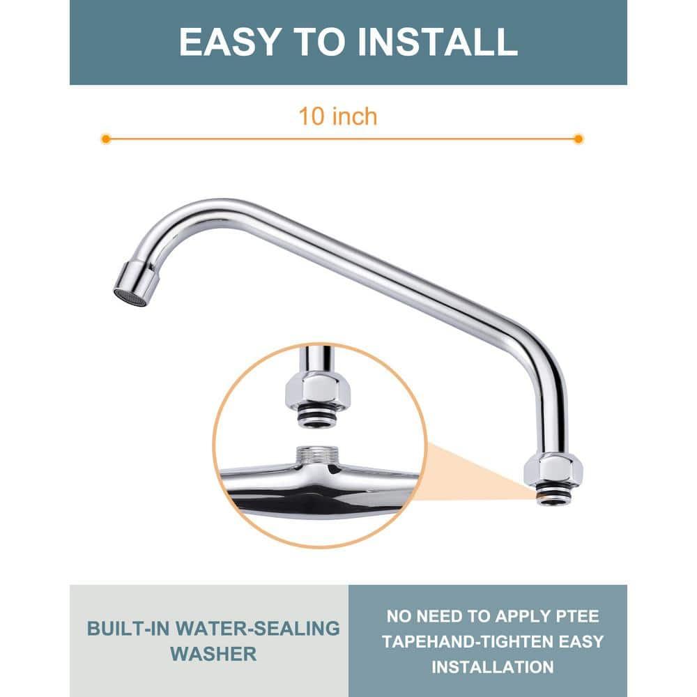 Commercial Faucet Swivel Spout Replacement: 10“ Add-on Swing Nozzle Spout - Chrome Polished Spout Replacement Part For Commercial Kitchen Sink Faucet - 1.8gpm/ 2.2gpm Aerator - G3/4 Internal Thread