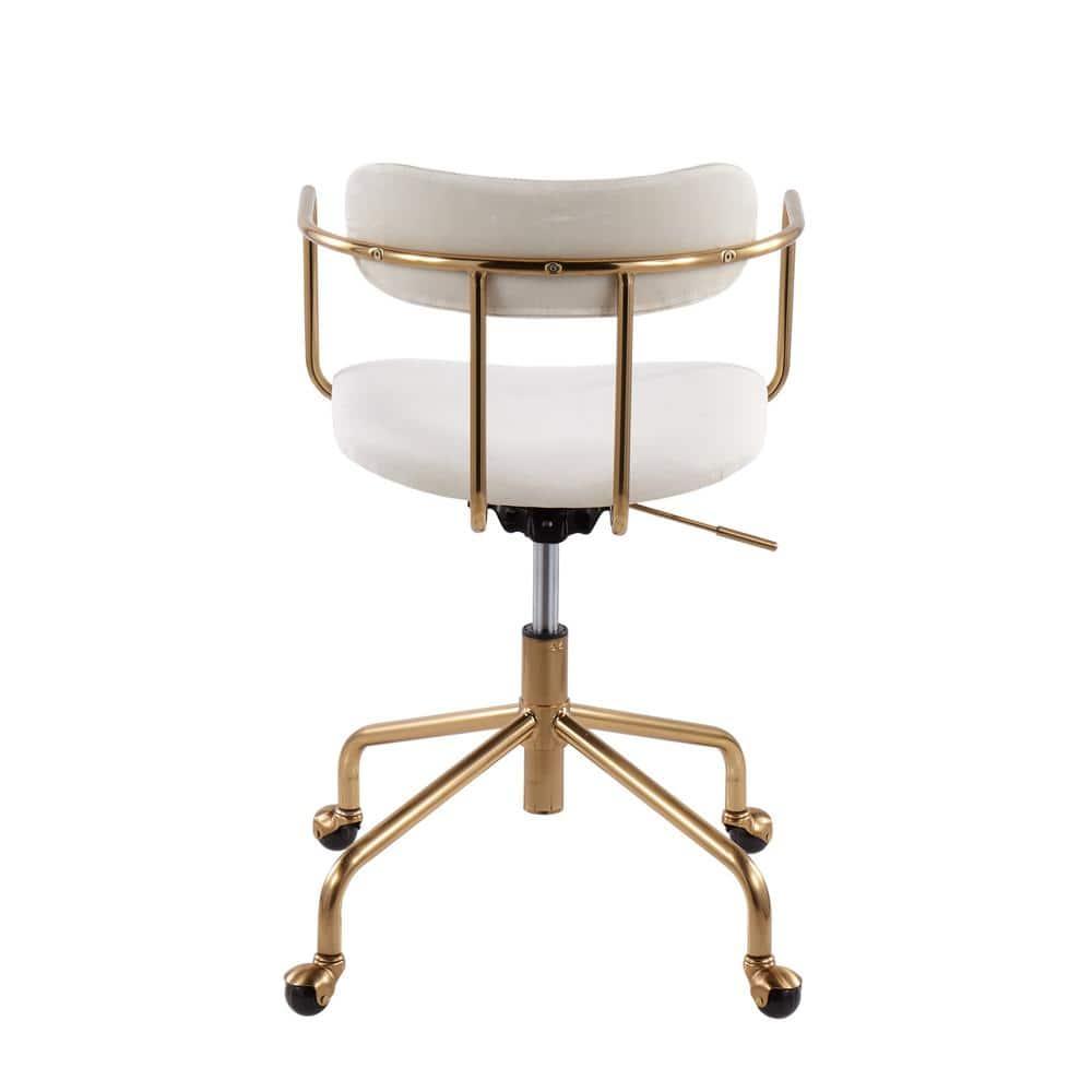 Cream Velvet Swivel Task Chair with Gold Metal Frame