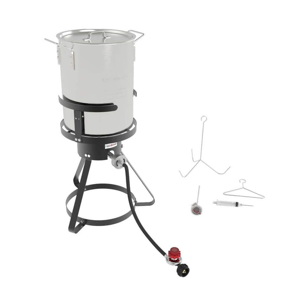 GasOne B-5155-NB Turkey Fryer Pot and Burner – 30 Quart Pot Deep Fryers Outdoor Burner – Cast Iron