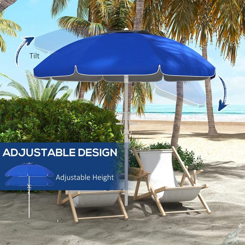 Outsunny 5.7' Beach Umbrella with Cup Holders, Hooks, Vented Canopy, Portable Outdoor Umbrella, Blue
