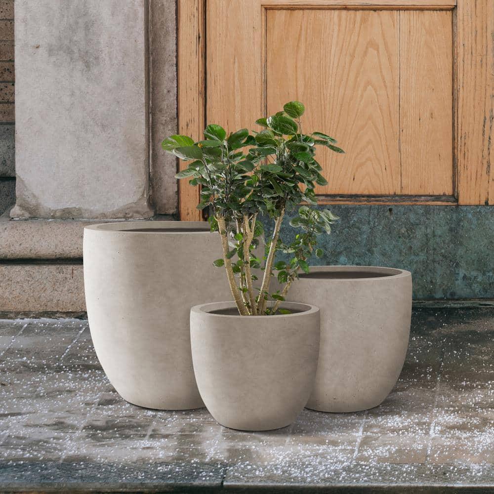 Rosemead Home & Garden 3pc Concrete Outdoor Planter Pots Beige