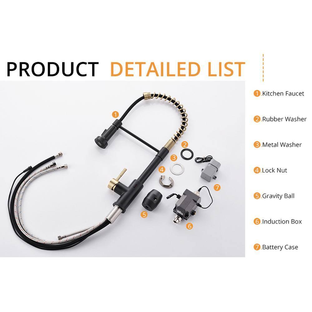 Forclover Touchless Kitchen Faucet with Pull Down Sprayer, Motion Sensor Smart Hands-Free Activated Single Hole Spring Faucet for Kitchen Sink, Black and Gold