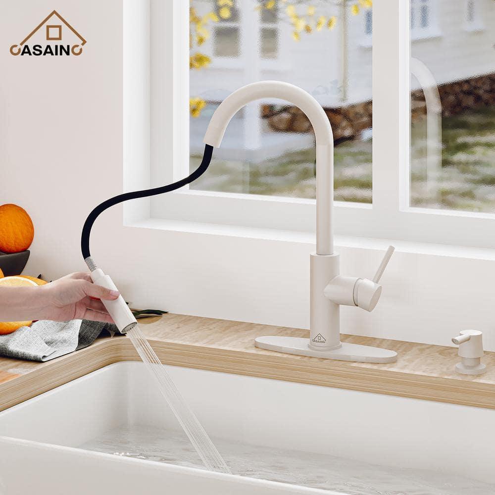 Willow Single-Handle Pull Down Sprayer Kitchen Faucet with Infrared Sensor, Soap Dispenser and Deck Plate