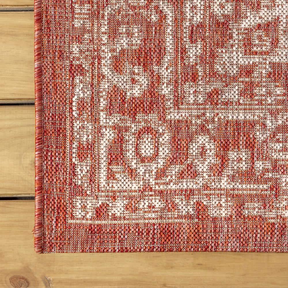 4'x6' Malta Bohemian Medallion Textured Weave Indoor/Outdoor Area Rug, Red/Taupe - JONATHAN Y