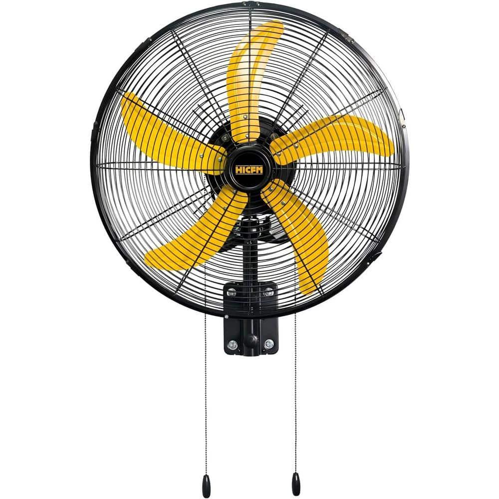 20 in. Oscillating Wall Fan, 4800 CFM High Velocity Industrial Mounted Wall Heavy-Duty Fans in Yellow with 3 Speeds