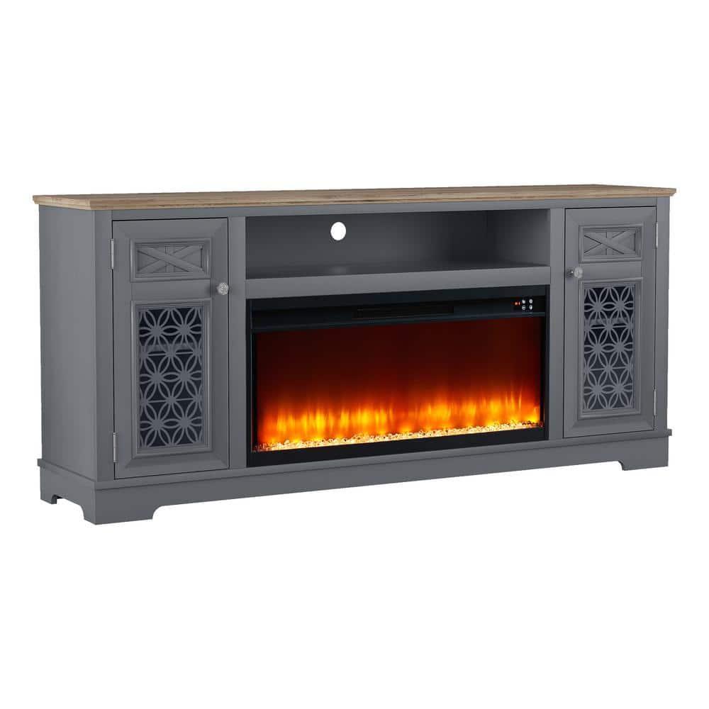 Festivo Farmhouse 70" TV Stand for TVs up to 80" with Fireplace Gray