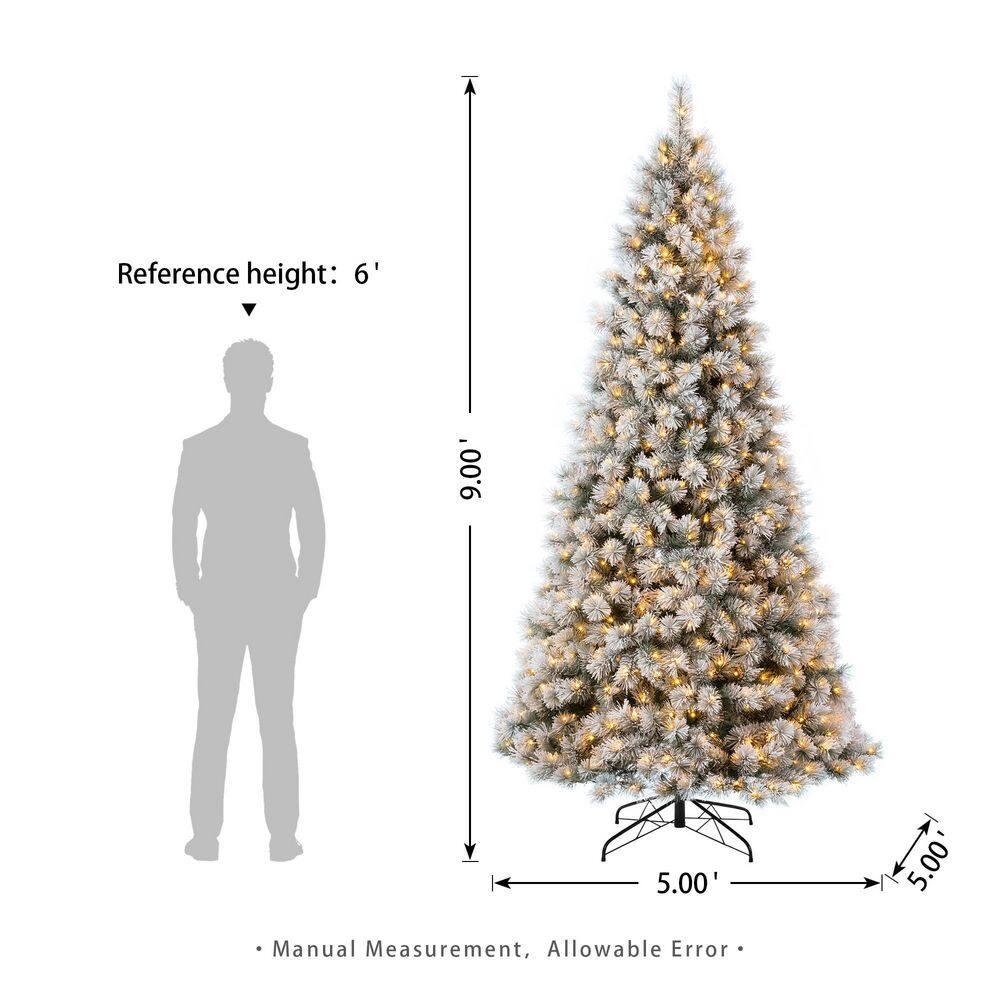 Glitz Design Glitzhome 9ft Pre-Lit Snow Flocked Artificial Pine Christmas Tree With 900 Warm White
