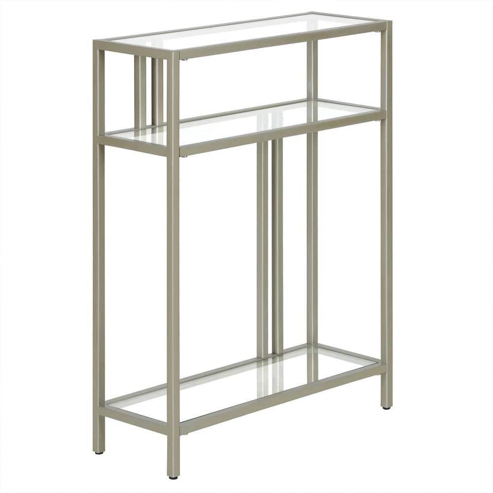 Henn&Hart 22" Satin Nickel Finish Metal/Glass Console Table