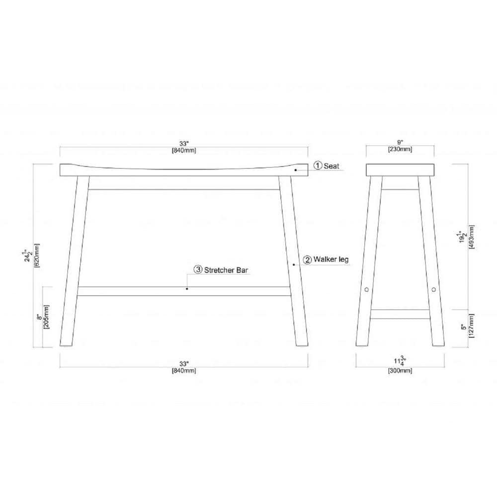 Sonoma Bench Chestnut - Boraam: Modern Rectangle Wood Dining Bench, Spot Clean, 600 lbs Capacity