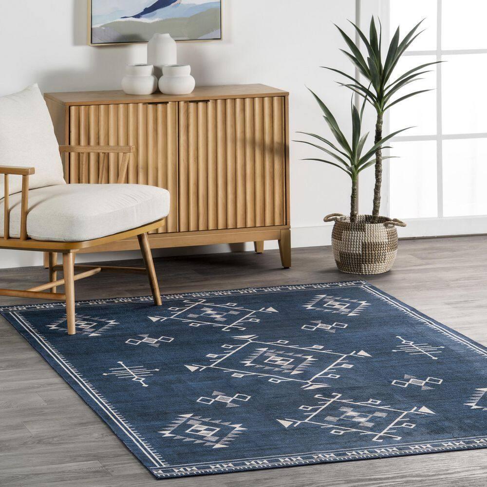 Nuloom Evalyn Diamond 3x5 Machine Washable Accent Indoor Area Rug for Living Room Bedroom Dining Room Entryway Kitchen, Navy/Ivory