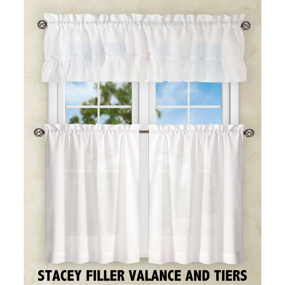Ellis Stacey 1.5" Rod Pocket High Quality Fabric Solid Color Window Tailored Tier Pair 56"x24" White