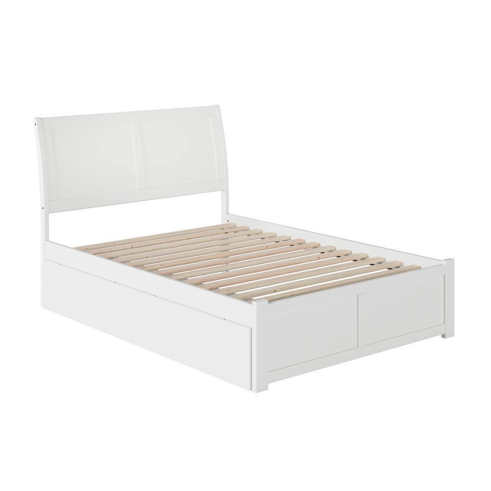 Portland Platform Bed with Flat Panel Foot Board and 2 Urban Bed Drawers in, Multiple Colors and Sizes