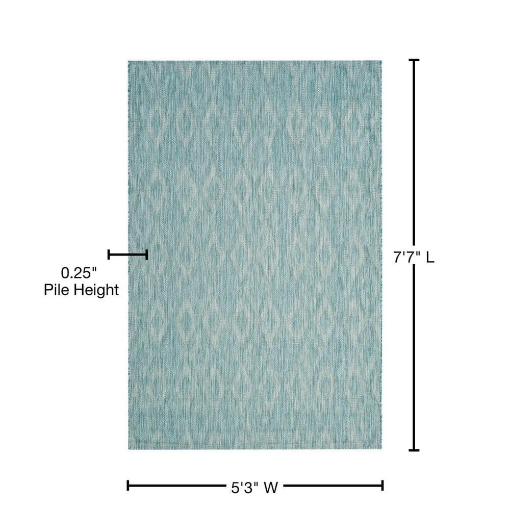 Courtyard CY8522 Power Loomed Indoor and Outdoor Area Rug - Aqua/Aqua - 5'3"x7'7" - Safavieh