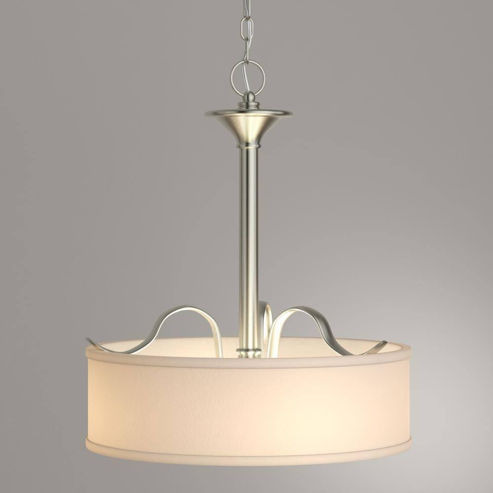 Progress Lighting Inspire 3-Light Inverted Pendant, Brushed Nickel, Off-White Linen Shade
